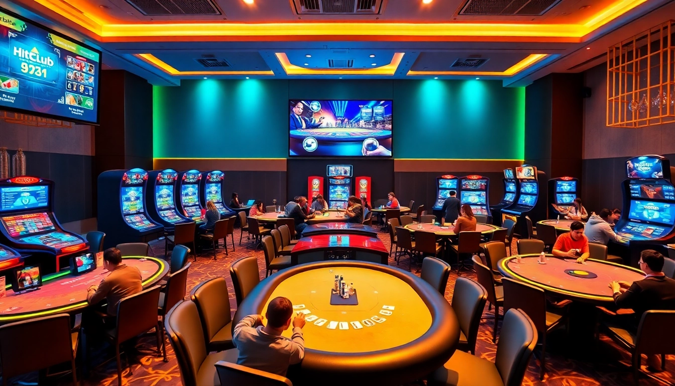 Exciting scene of Hitclub's vibrant gaming room with players enjoying card games.