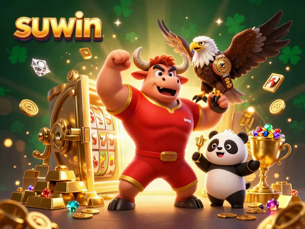 Experience suwin's thrilling gaming atmosphere with winning symbols, vibrant characters, and casino riches.