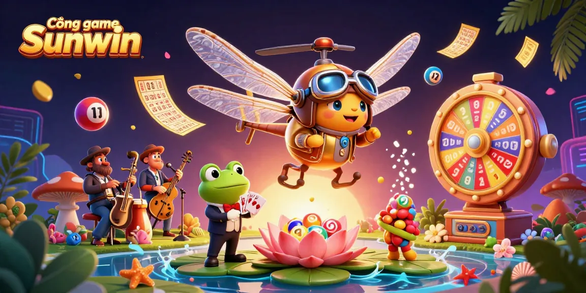 Cổng game Sunwin offers an engaging casino experience with dynamic gaming elements like colorful lottery balls and a lively frog croupier.