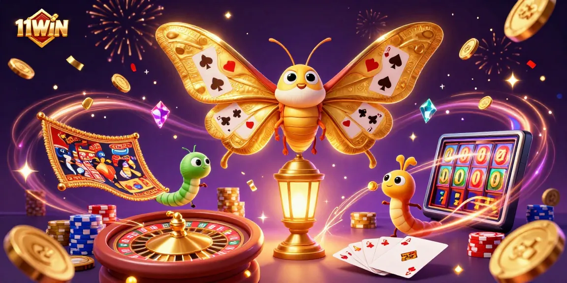 Engage with exciting 11WIN casino elements showcased in a vibrant, dynamic illustration.