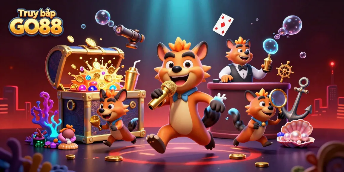 Truy cập GO88 in a vibrant casino scene with hyenas, rich game elements, and a dynamic atmosphere.