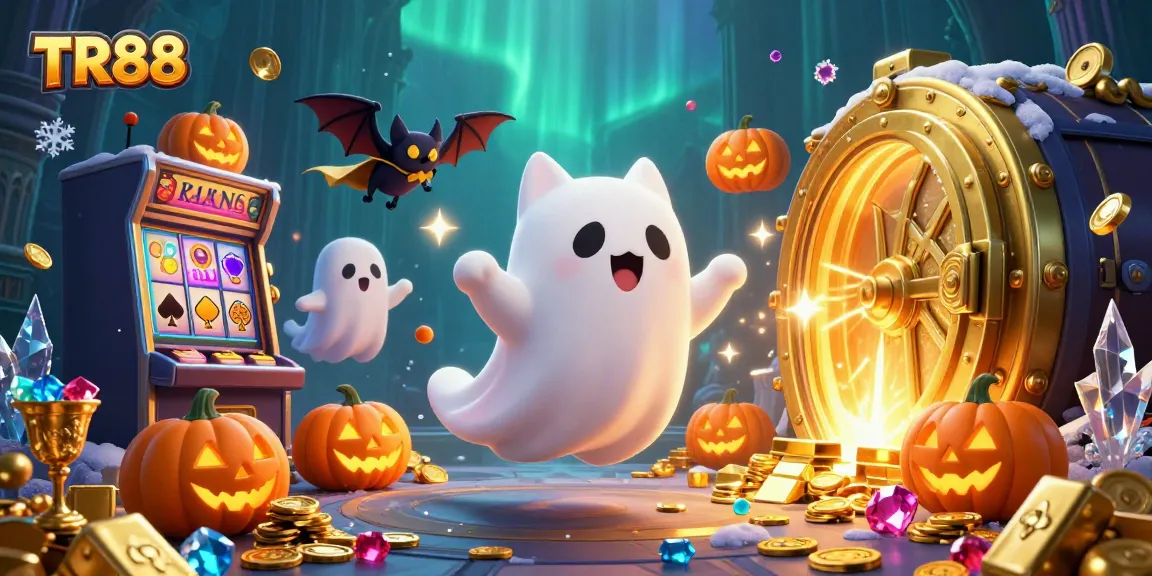 Play TR88 at a haunted casino mansion with glowing jack-o-lanterns and treasures.