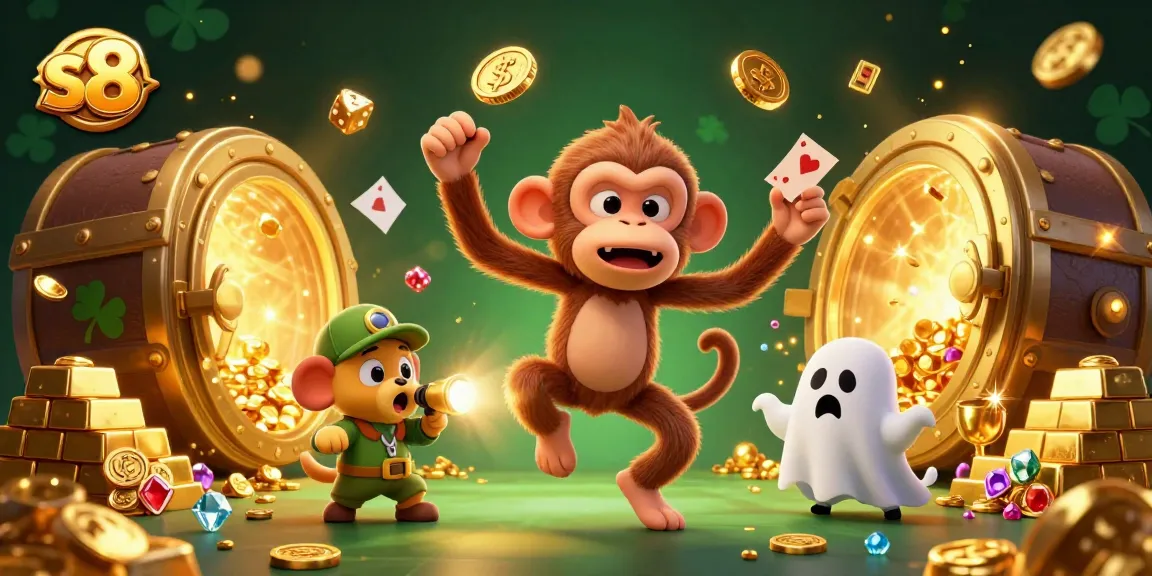 Experience thrilling gameplay with s8 casino elements as a playful poltergeist monkey juggles treasures.