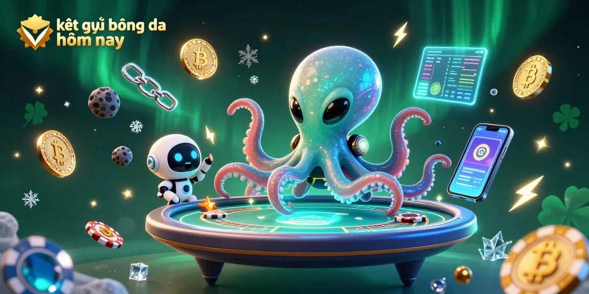 Check kết quả bóng đá hôm nay with an exciting poker scene featuring an octopus and its robot companion.