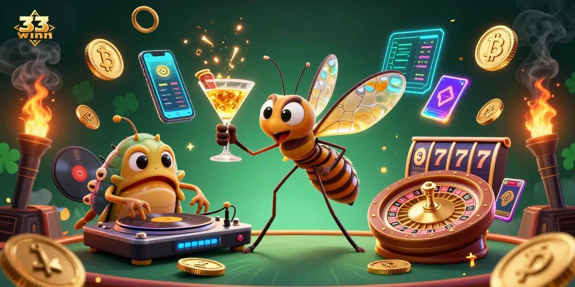 33winn casino mascot comes alive in a vibrant 3D illustration depicting a dynamic gaming scene.