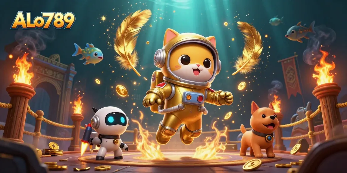 Engage with ALo789's exciting arena featuring a space astronaut cat and robot dog in a dynamic gambling scene.