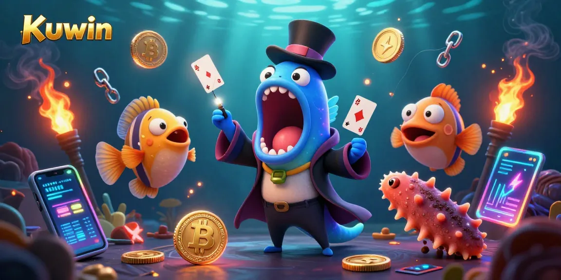 Kuwin showcases an enchanting underwater casino scene brimming with gaming excitement and vibrant characters.